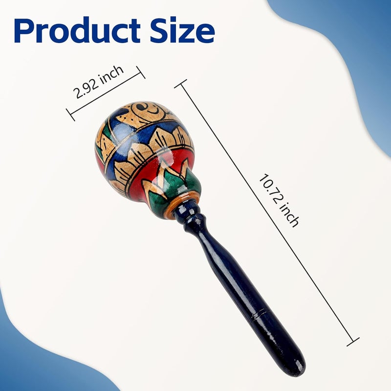 GOGHOST 1 Pack Handmade Wooden Maraca for Adults, 10.7" Professional African Hand Percussion Rattles, Handpaint Rumba Shaker Musical Instrument, Fiesta Mexican Party Favors(Blue) - Image 2